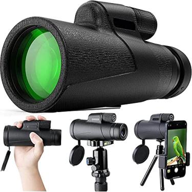 Imagem de Qisebin Monóculos 12 x 50 para adultos, telescópio monocular de alta potência com suporte para smartphone e tripé para observação de pássaros selvagens, caça, acampamento, viagem, secretária