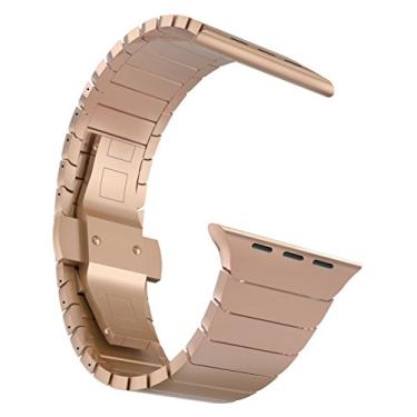 Imagem de MaKTech Bracelete de Elo de Metal em Aço Inoxidável para Apple Watch 10/9/Ultra 2/SE/8/7[2024] (46mm/45mm/44/49mm,Rosa Ouro)
