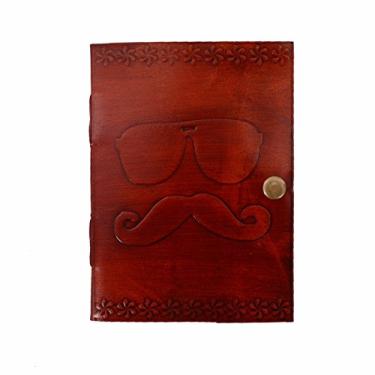 Imagem de Diário de couro Purpledip (Diary Notebook) 'Shades & Moustache': papel naturalmente tratado em capa de couro para presente corporativo ou Memoir pessoal (11104)