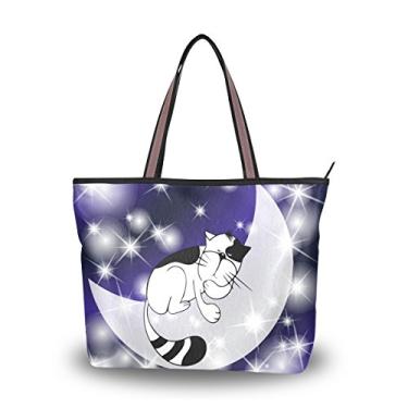 Imagem de ColourLife Gato dormindo na Lua, bolsa de ombro para mulheres, Colorido., Large