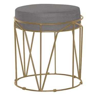 Imagem de Puff Decorativo Sala de Estar Base Gold Chloe Veludo Cinza - Gran Belo