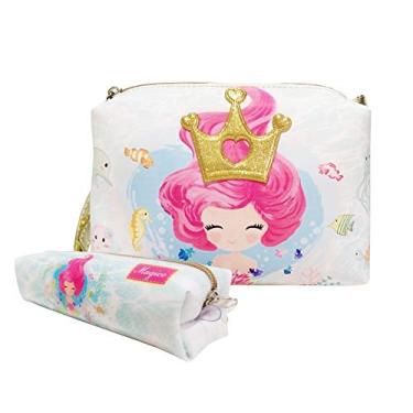 Imagem de Kit Infantil Bolsa e Estojo, Sereia Com Coroa Dourada - Magicc Bolsas