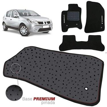 Imagem de Jogo de Tapete Carpete Pinado Compatível Com Sandero 2007 08 09 10 11 12 13 14 Impermeável Lavável Logo Bordado 5 Peças