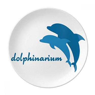Imagem de Prato decorativo de porcelana com estampa de golfinhos Blue Ocean Friendly