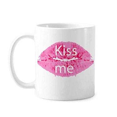 Imagem de Pink Lip Kiss Me Caneca de cerâmica para o Dia dos Namorados Copo de porcelana de café