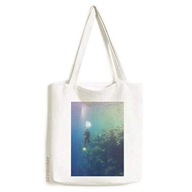 Imagem de Bolsa de lona com imagem de natureza e mergulho na água do oceano, bolsa de compras casual