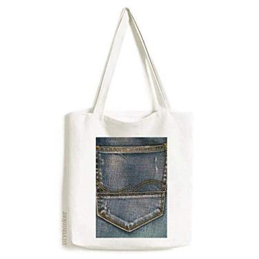 Imagem de Bolsa de lona têxtil com forro de caubói jeans com bolso bolsa de compras casual
