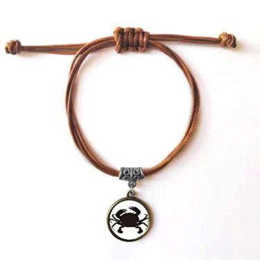 Imagem de DIYthinker Pulseira de couro com estampa de caranguejo preto com organismo marinho pulseira de couro marrom joia presente