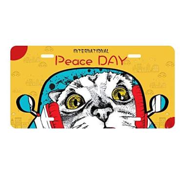 Imagem de DIYthinker Fone de ouvido vermelho branco proteção para gatos amantes de animais de estimação placa etiqueta decoração carro dia da paz