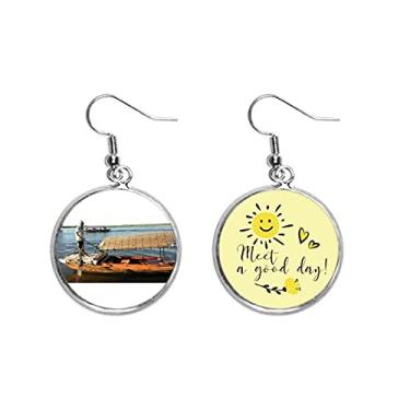 Imagem de Brinco de pescador Art Deco para presente moderno com gota de orelha e flores