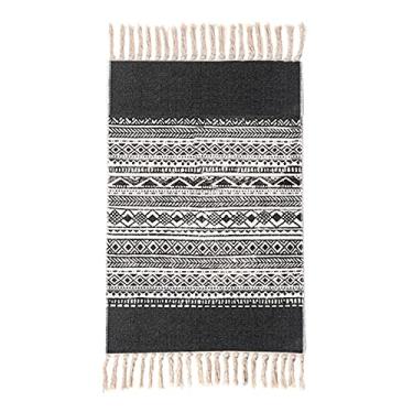 Imagem de jia cool Tapete vintage boêmio, lavável, feito à mão, feito à mão, tapete longo com franjas marroquinas para sala de estar, cabeceira, corredor, cozinha, banheiro, quarto, lavanderia, 61 x 130 cm