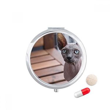 Imagem de Animal Orelha Grande Gato Fotografia Atirada Viagem Bolso Pílula Caixa Dispensador de Remédio Drug Storage Box Espelho Presente