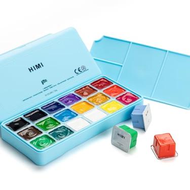 Imagem de MIYA HIMI Conjunto de tinta de guache 18 cores (30 ml/pc) Conjunto de tintas exclusivas para copos de gelatina, tintas não tóxicas para artistas, pintores de hobby e crianças, ideal para pintura em tela para presente novidade, Azul, 1