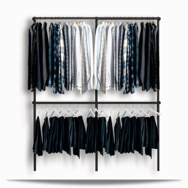 Imagem de Arara cabideiro aramado trilho parede closet loja suspenso Pt 1,90 m