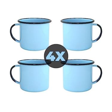 Imagem de Kit 4 Canecas Esmaltada 160 ml Rústica Café Chá Kit Xícaras (AZUL-CLARO)