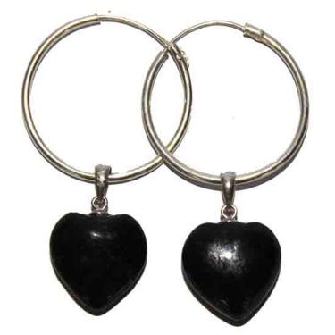 Imagem de Brinco Argola Coração Pedra Quartzo Preto Natural Prata 925