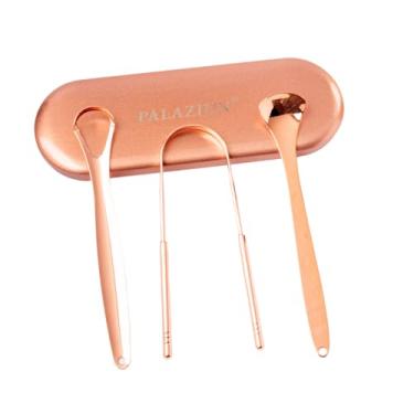 Imagem de Raspador Limpador de Língua 100% Cobre Puro Kit 3 Peças Com Estojo - Ferramenta Profissional Higienizador Lingual Palaziun de Luxo Ayurveda