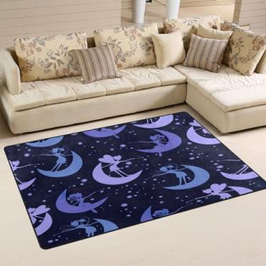 Imagem de Kawaii Fairy Kid Tapete infantil azul roxo tapetes de área 9,5 x 1,5 m fácil de cuidar tapete para sala de jogos, sala de estar, decoração de escritório em casa