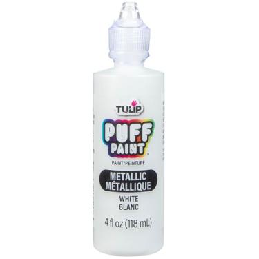 Imagem de Tulip Tinta de tecido puff acabamento metálico, tinta artesanal permanente para roupas, projetos DIY, atóxico, 118 ml, branco metálico