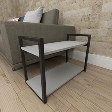 Imagem de Mesa lateral sofá industrial aço cor preto prateleiras 30 cm cor cinza modelo ind01cml