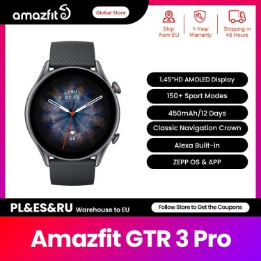 Imagem de Novo amazfit gtr 3 pro gtr3 pro GTR-3 pro smartwatch 1.45 "amoled display alexa built-in gps com os