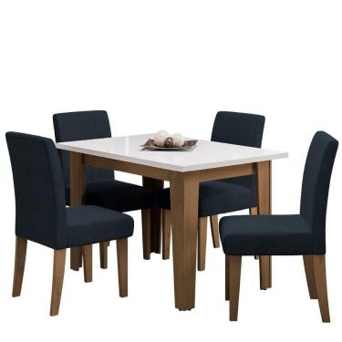 Imagem de Conjunto De Mesa Sala De Jantar Miami Com 4 Cadeiras Trieste Suede 1,20m Cedro - Off White