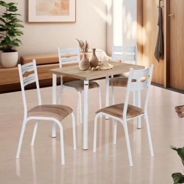 Imagem de Mesa De Jantar Retangular Com 4 Cadeiras Aço 110cm Branco Carvalho Cas