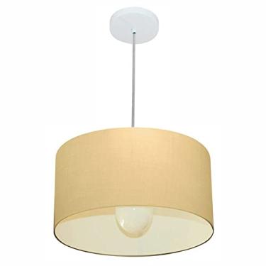Imagem de Lustre Pendente Cilíndrico Cúpula Tecido 40x21 cm, Vivare Iluminação, Pendente4031 LA, Algodão Cru, Médio