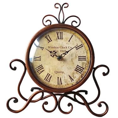 Imagem de MAGICLULU relógio de mesa decoração de relógio vintage lareira ornamento relógios decoração de relógio de cabeceira relógio retrô mesa de cabeceira decorações relógio de jardim