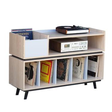 Imagem de Estante Para Discos de Vinil Toca Discos e Receiver (Carvalho Poro/Cinza - Sem Portas)
