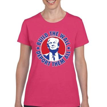 Imagem de Camiseta feminina Donald Trump 2024 Build The Wall Deport Them All MAGA America First FJB Republican President 47, Rosa choque, XXG