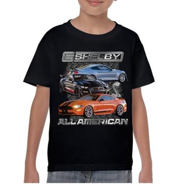 Imagem de Camiseta juvenil Shelby All American Cobra Mustang Muscle Car Racing GT 350 GT 500 Performance Powered by Ford Kids, Preto, G