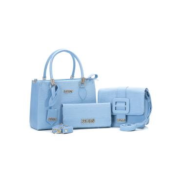 Imagem de kit bolsa feminina tote + bolsa transversal pequena + carteira azul selten  feminino