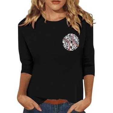 Imagem de PKDong Camisetas de beisebol femininas de beisebol para mamãe camisetas estampadas de beisebol para mulheres camisetas de gola redonda grandes para mulheres, Preto, G