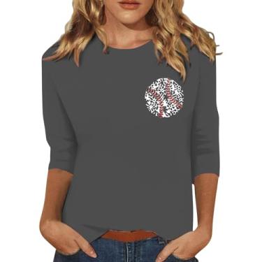 Imagem de PKDong Camisetas de beisebol femininas de beisebol para mamãe camisetas estampadas de beisebol para mulheres camisetas de gola redonda grandes para mulheres, Cinza, XXG