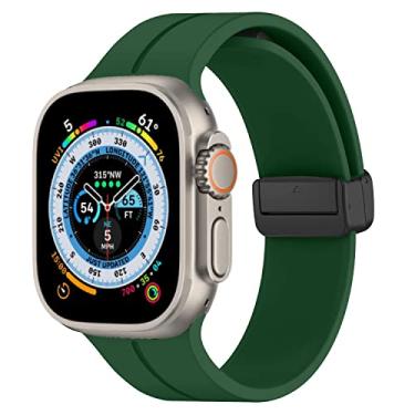 Imagem de Para Apple Watch Band 41mm 40mm 38mm, pulseira esportiva ajustável pulseira de silicone macio feminino masculino fivela magnética para iWatch Series 8 7 SE 6 5 4 3 2 1, verde oliva