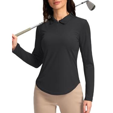 Imagem de Camisas polo femininas manga longa FPS 50+ camisas de proteção UV leves de secagem rápida camisas frescas para mulheres golfe trabalho ao ar livre, Preto, XXG