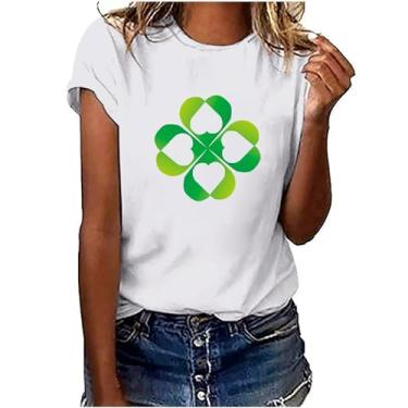 Imagem de Camisetas femininas do Dia de São Patrício com estampa da bandeira irlandesa americana túnica verde Lucky Mama, Branco, 3G