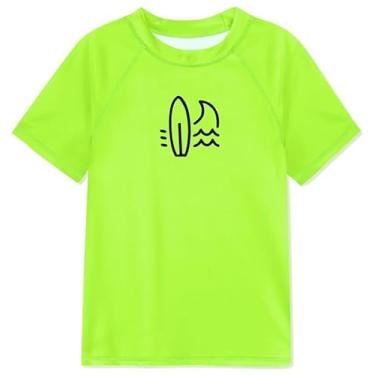 Imagem de BesserBay Camisa masculina com proteção solar UV manga curta gola redonda Rash Guard 3-14 anos, Verde limão, 10 Years