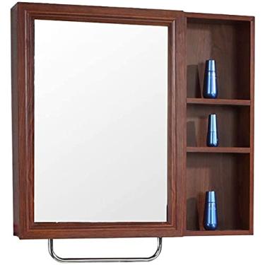 Imagem de Armário de espelho de banheiro de grão de madeira armários montados na parede com espelho prata de alta definição (cor: grão de madeira branca, tamanho: 30,3 x 27,5 x 4,5 cm) (grão de madeira vermelha