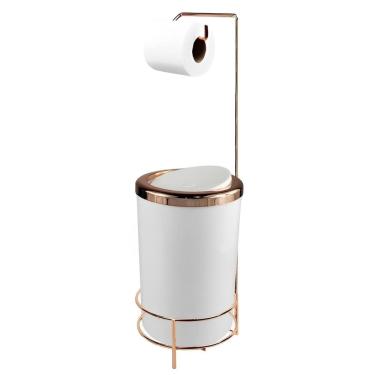 Imagem de Kit Suporte Porta Papel Higiênico Com Lixeira 8L Tampa Basculante De Cozinha Banheiro Rose Gold - AMZ