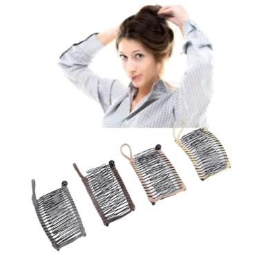 Imagem de Pente de Banana Elástico Com 20 Dentes, 4 Unidades, para Cabelos Cacheados, Grossos e Ondulados, Clipes Com Rabo de Cavalo, Cabelo de Ferro, 2,76 pol. X 1,57 pol., Castanho