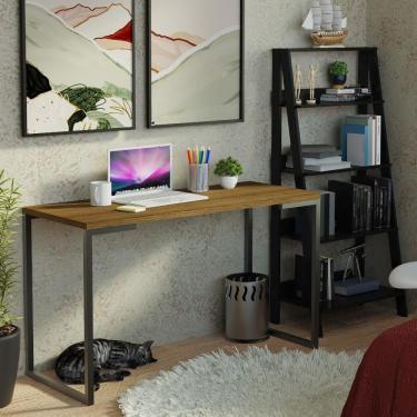 Imagem de Conjunto Escritório Home Office Com Mesa Industrial + Estante Escada Rustic/preto Madesa Rustic/preto