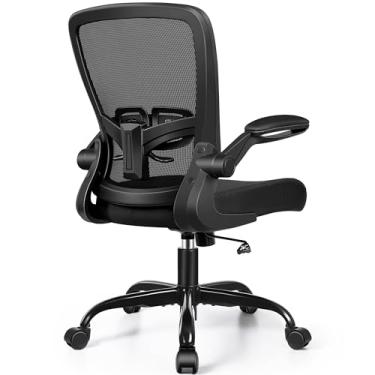 Imagem de FelixKing Cadeira de escritório ergonômica com altura ajustável, suporte lombar giratório, apoios de braços dobráveis, preta, para escritório, estudo, sala de estar e reuniões