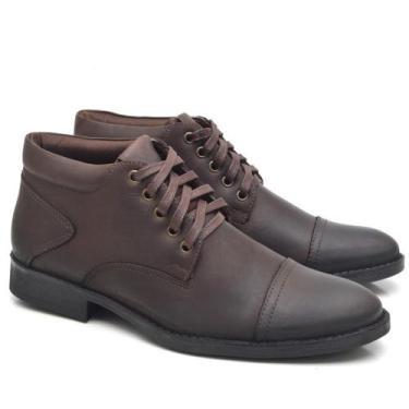 Imagem de Bota Ankle Boot Couro Cap Tue Masculina Cano Curto Amarração Conforto