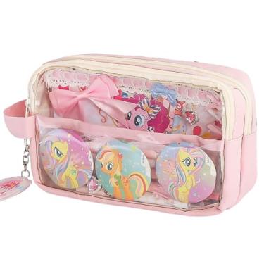 Imagem de Estojo de lápis simples e transparente de grande capacidade, caixa de armazenamento de lápis multicamadas para estudantes, Rosa claro, tamanho �nico