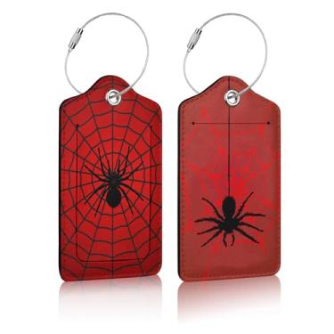 Imagem de Pacote com 2 etiquetas de bagagem para malas, teia de aranha vermelha, couro PU, etiqueta de bagagem com capa de privacidade, etiqueta de identificação para mulheres, homens, viagem, cruzeiro,