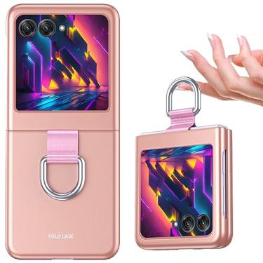 Imagem de Ephoou Capa de telefone compatível com Motorola Razr+/Motorola Moto Razr Plus 2023 com anel, capa protetora à prova de choque para Motorola Razr 40 Ultra QHZH-rosa