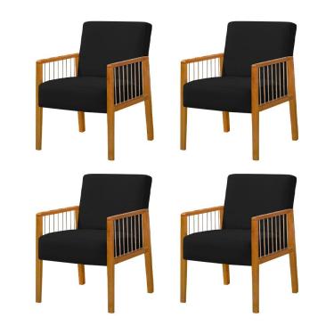 Imagem de Kit 4 Poltronas Decorativa Base em Madeira Maciça e Corda Náutica Copacabana Veludo Preto