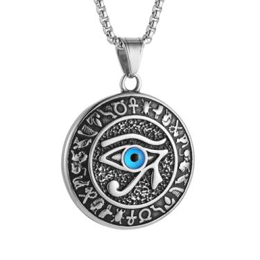 Imagem de STWTR Colar de olho de Hórus para homens, aço inoxidável, retrô, egípcio, pingente redondo, talismã, joia de presente, Aço inoxidável, Sem Pedra Preciosa